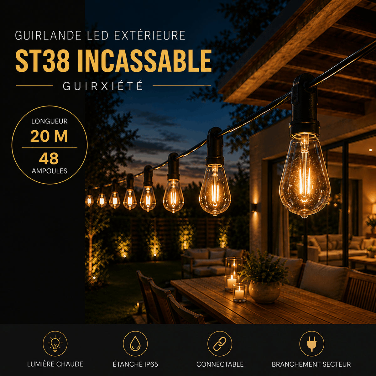 Guirlande LED Extérieure Incassable ST38 Guirxiété