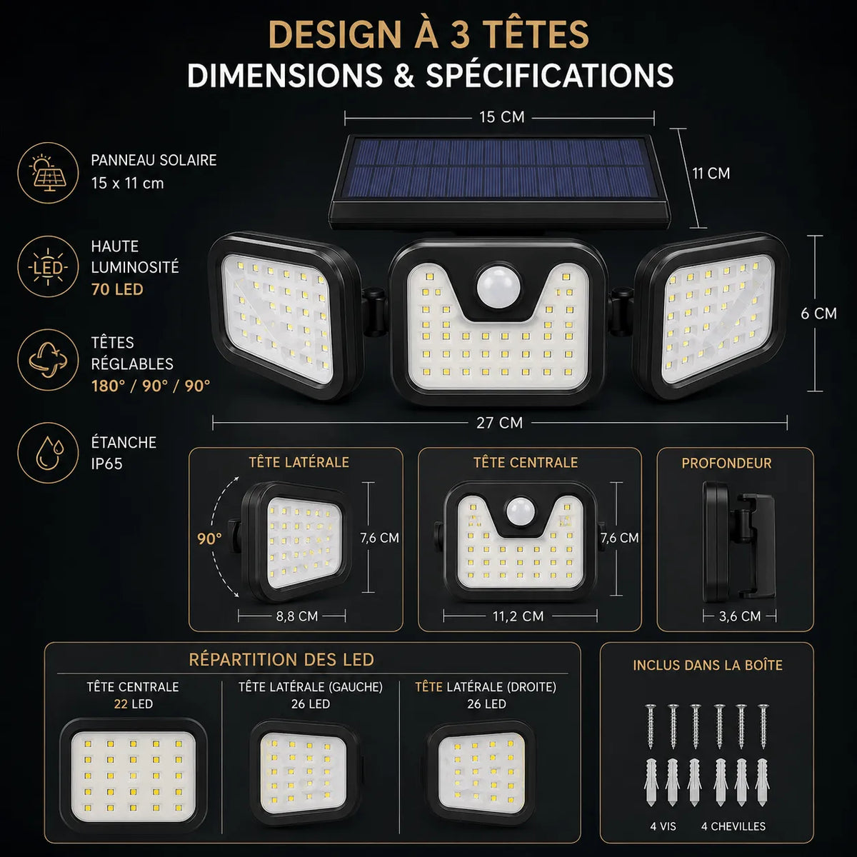 Lampe Solaire Extérieure Détecteur Mouvement IP65