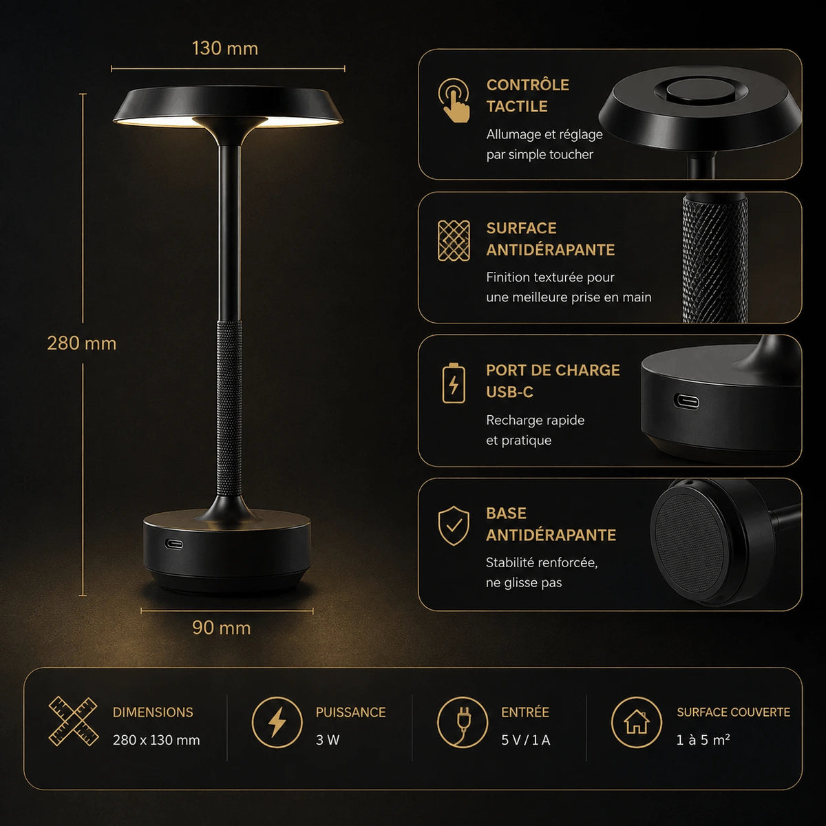 Lampe LED Portable Sans Fil Rechargeable