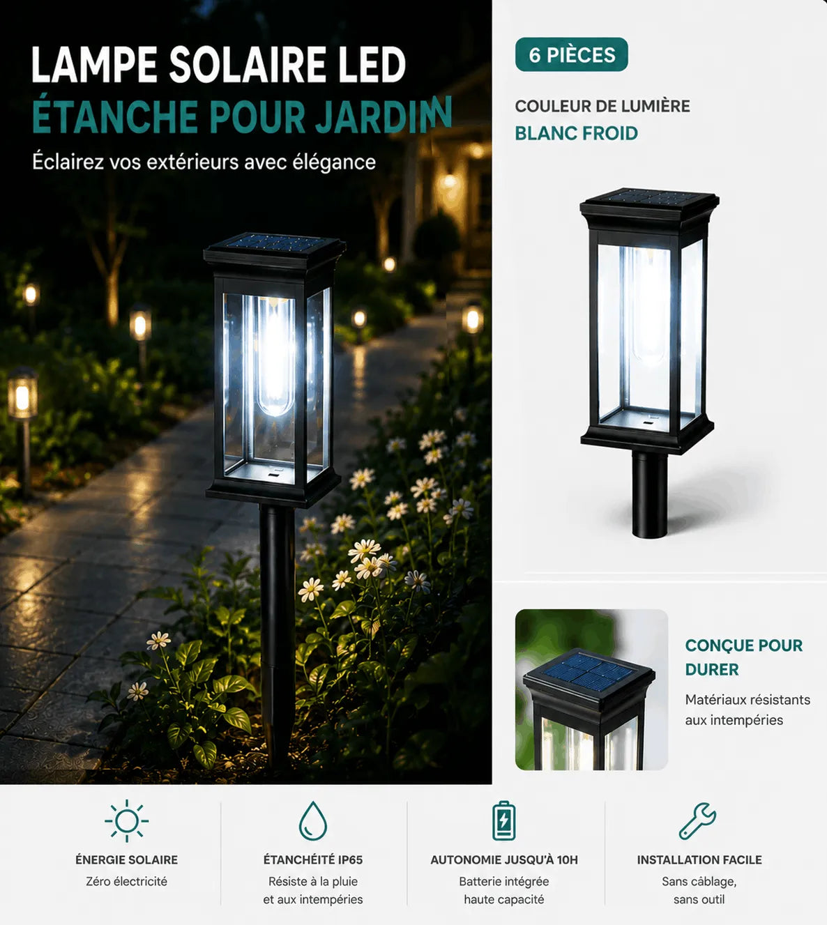 Lampe Solaire LED Étanche pour Jardin