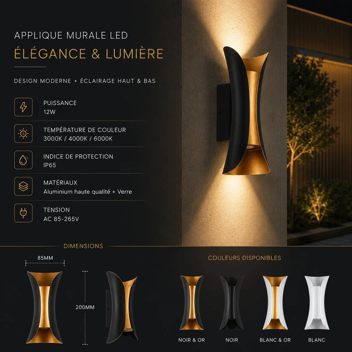 Applique Murale LED Design Nordique Étanche IP65