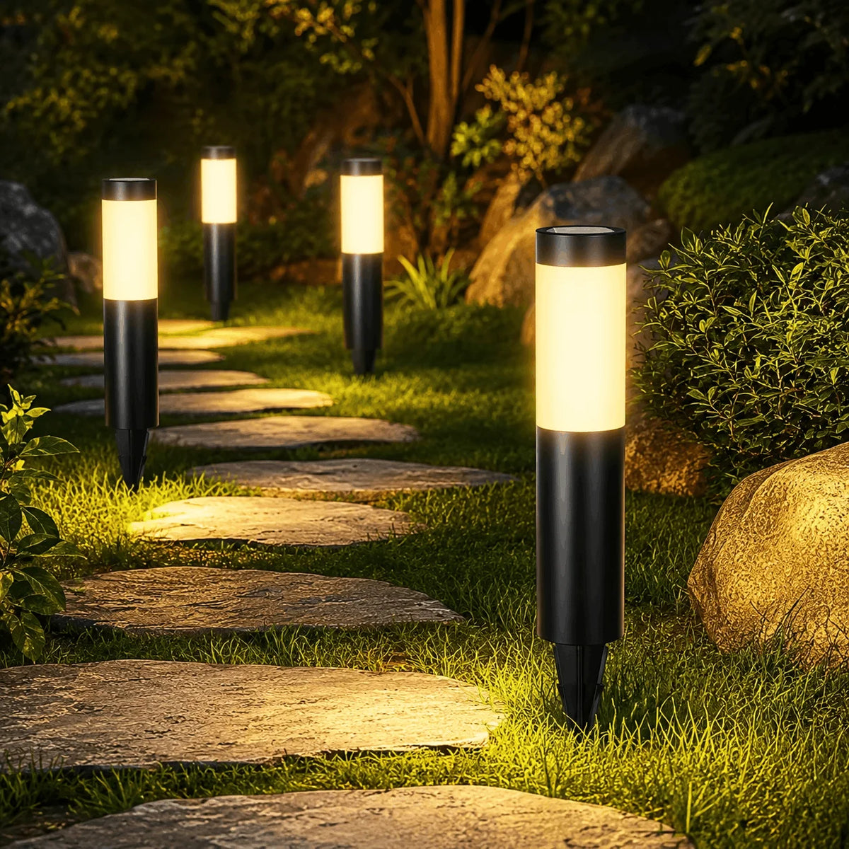 Lampe Solaire Cylindrique Inox Extérieure