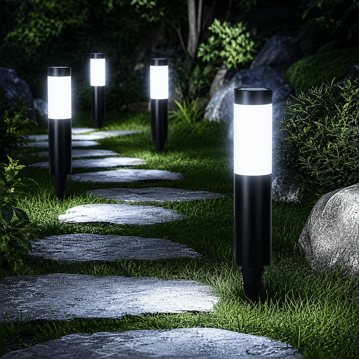 Lampe Solaire Cylindrique Inox Extérieure
