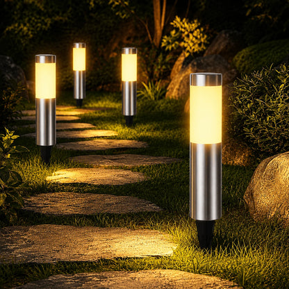 Lampe Solaire Cylindrique Inox Extérieure