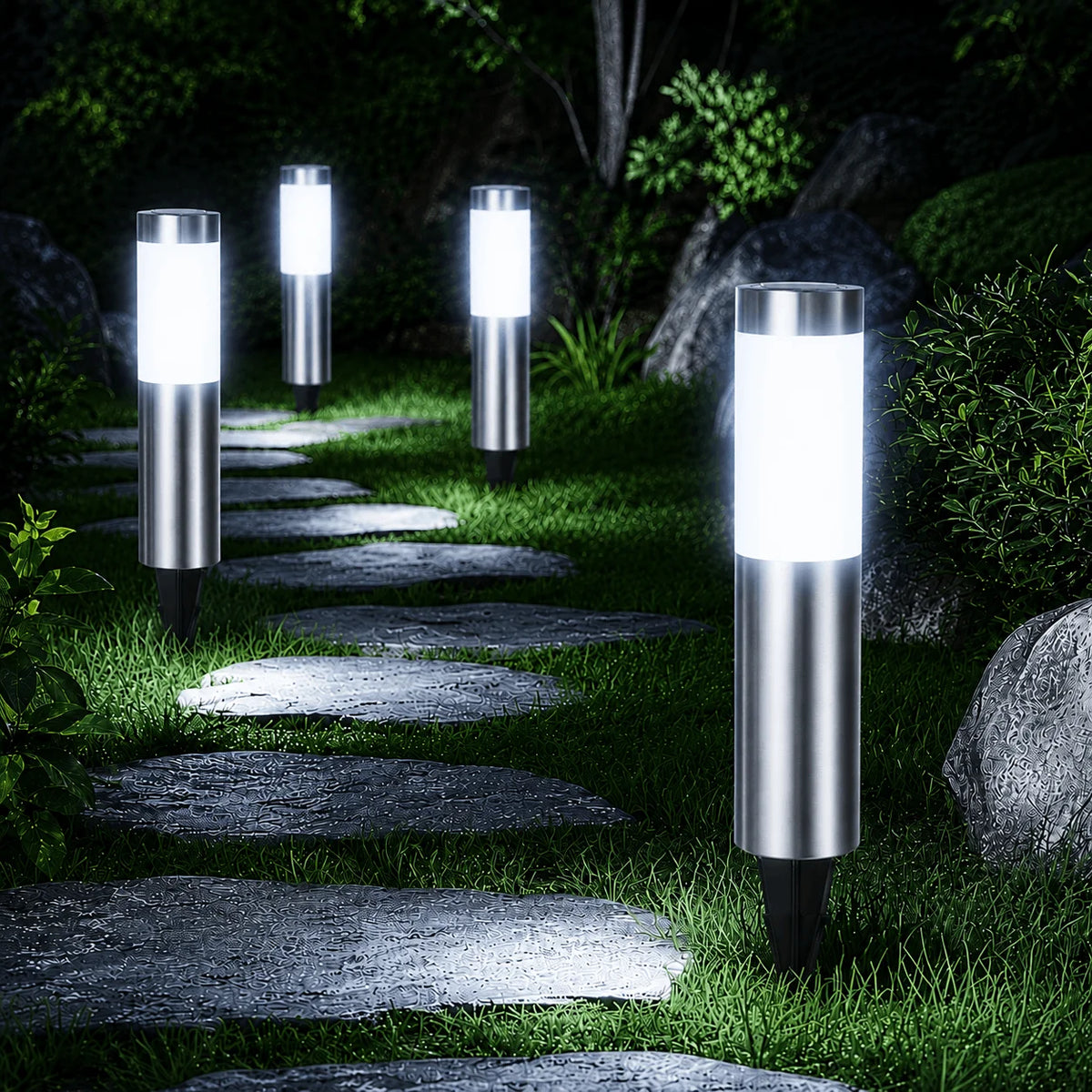 Lampe Solaire Cylindrique Inox Extérieure