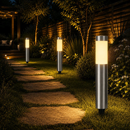 Lampe Solaire Cylindrique Inox Extérieure