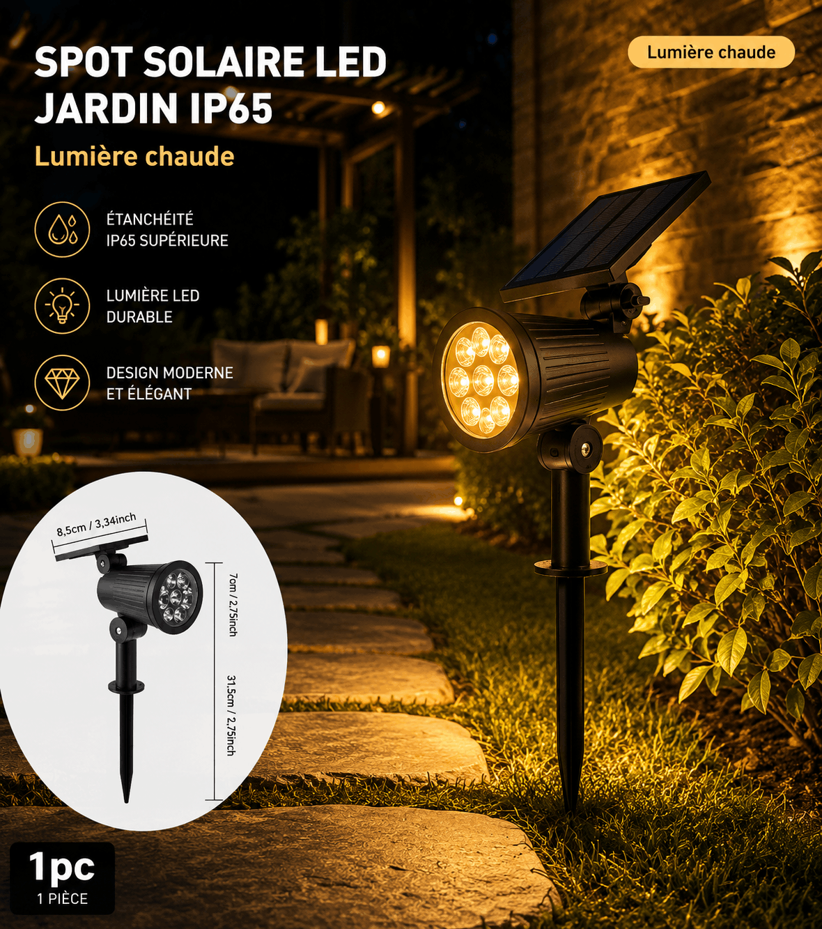 Spot Solaire LED RGB Jardin IP65