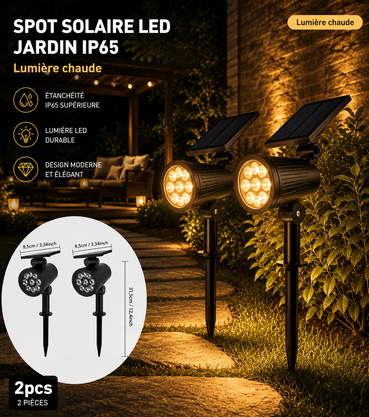 Spot Solaire LED RGB Jardin IP65